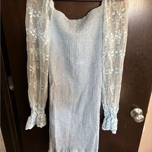 Elegant Blue Lace Sleeve Dress